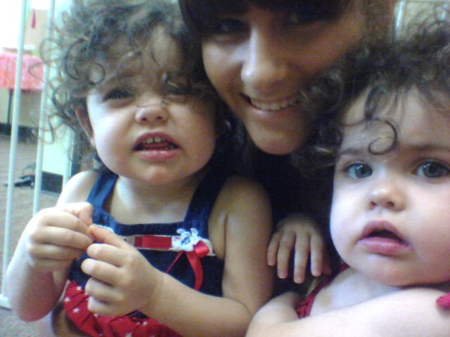 Tessie and Scarlett trying to figure out how the camera works!